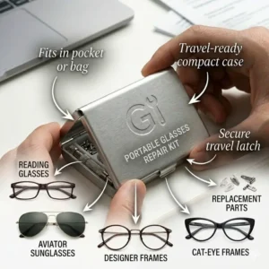 Illustration showing a glasses screw repair kit is compatible with reading glasses and sunglasses.