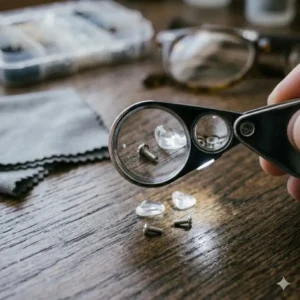 An illuminated magnifying glass or loupe used to assist with intricate work using spectacle repair tools.