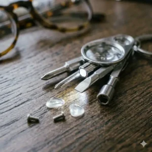 A compact 3-in-1 portable keychain designed for quick fixes with basic spectacle repair tools.