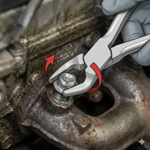 Illustration 3: Heavy-duty extractor pliers removing a stripped screw from a mechanical engine part.