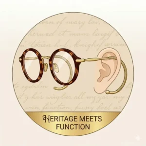 Vintage-inspired heritage frames featuring the signature curved cable temple eyeglasses design.