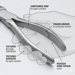 Close-up of the ergonomic non-slip handle design on a pair of extractor pliers.