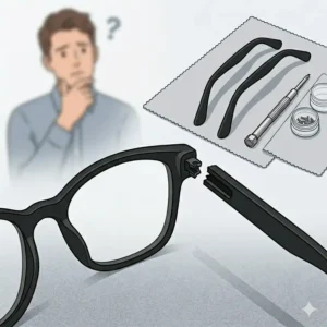 Close-up view of the anti-slip silicone tips on replacement temple arms for glasses.