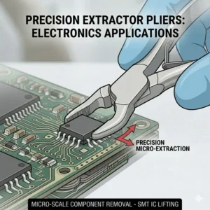 Illustration 6: Precision extractor pliers being used to remove delicate components from an electronics circuit board.