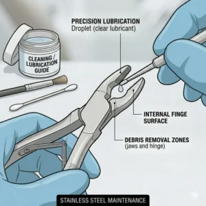 Illustration 7: Step-by-step guide on how to clean and lubricate extractor pliers for long-term maintenance.