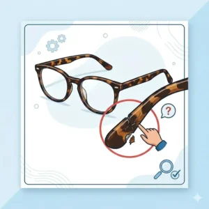 Illustration showing how to identify damaged parts before choosing replacement temple tips for eyeglasses.