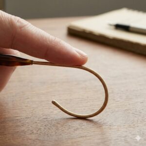 Demonstration of the bendable and resilient nature of metal cable temple glasses frames.