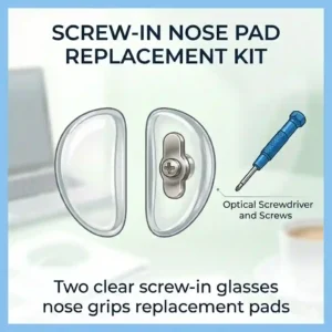 Replacing old parts with new screw-in metal frame glasses nose grips.