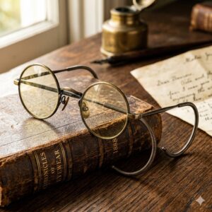 Classic round vintage spectacles featuring traditional wrap-around cable temple glasses frames.