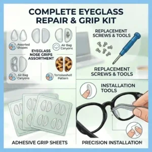 Full optical maintenance kit featuring different sizes of glasses nose grips.