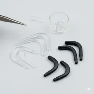 Soft silicone anti-slip ear hooks and temple tips designed as comfort-focused eyeglass replacement parts.