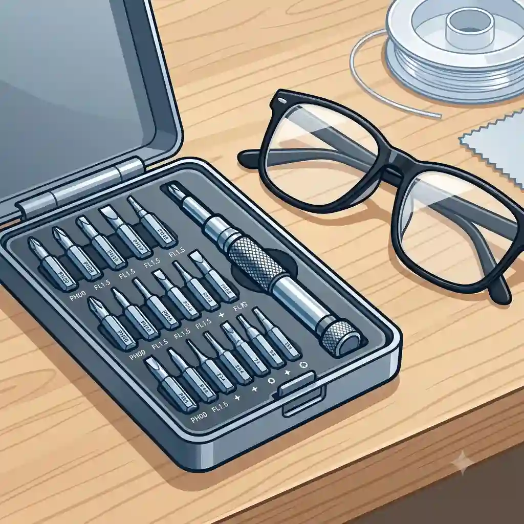 1: A professional spectacle screwdriver set with various precision bits for eyeglasses.