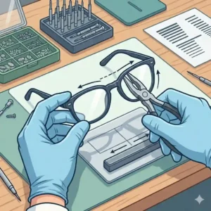Expert frame alignment services at our glasses repair shop.