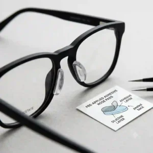 Diagram showing the material layers of premium silicone adhesive nose pads for eyeglasses.