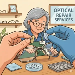 Illustration demonstrating how to remove and replace worn silicone nose pads for clients looking to fix eyeglasses near me.