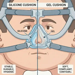 A side-by-side material comparison chart displaying different types of medical-grade nose cushions.