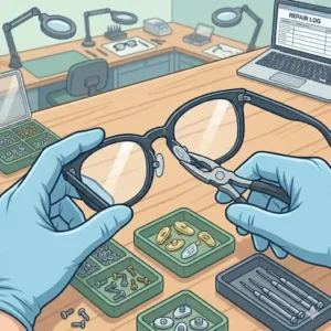 4: Comfortable nose pad replacement at the glasses repair shop.