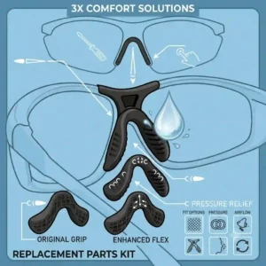 Universal replacement kit featuring various styles of a silicone and rubber nose piece for glasses repair.