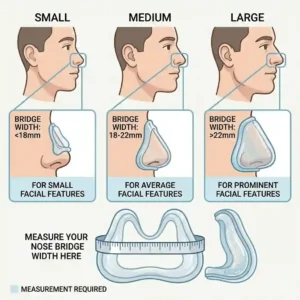 A detailed measurement guide and sizing chart to help users select the perfect fit for their nose cushions.
