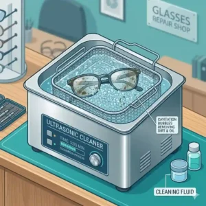 Deep ultrasonic cleaning offered by our glasses repair shop.