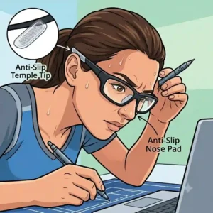 Graphic showing how to attach silicone ear hooks and straps to create DIY anti slip glasses.