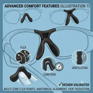 Comparison chart illustrating the grip and indentation differences between a flexible rubber nose piece and standard hard plastic pads.