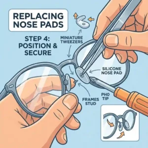 A compact 3-in-1 pocket eyeglass screwdriver kit attached to a metal keychain for travel repairs.