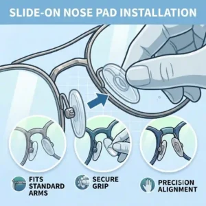 Close-up guide on using slide-on nose pads for glasses as a replacement option.